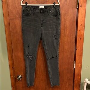 Madewell high rise skinny distressed charcoal grey jeans size 33
